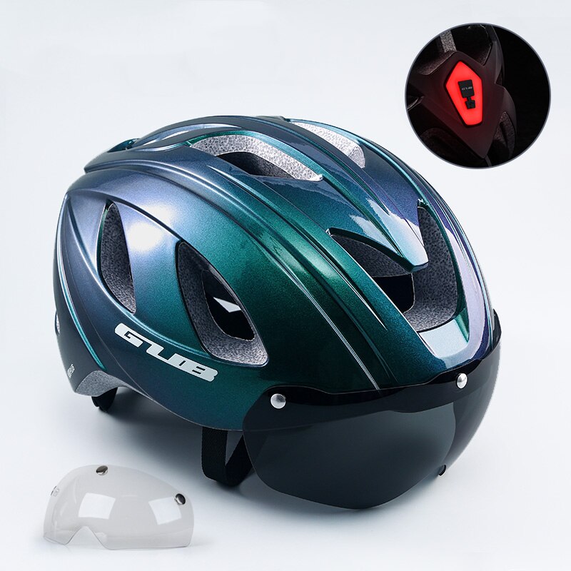GUB-casco de bicicleta de carretera para hombre y mujer, con luz trasera integrada, gafas de seguridad, equipo de ciclismo: Gradient blue 1Lens