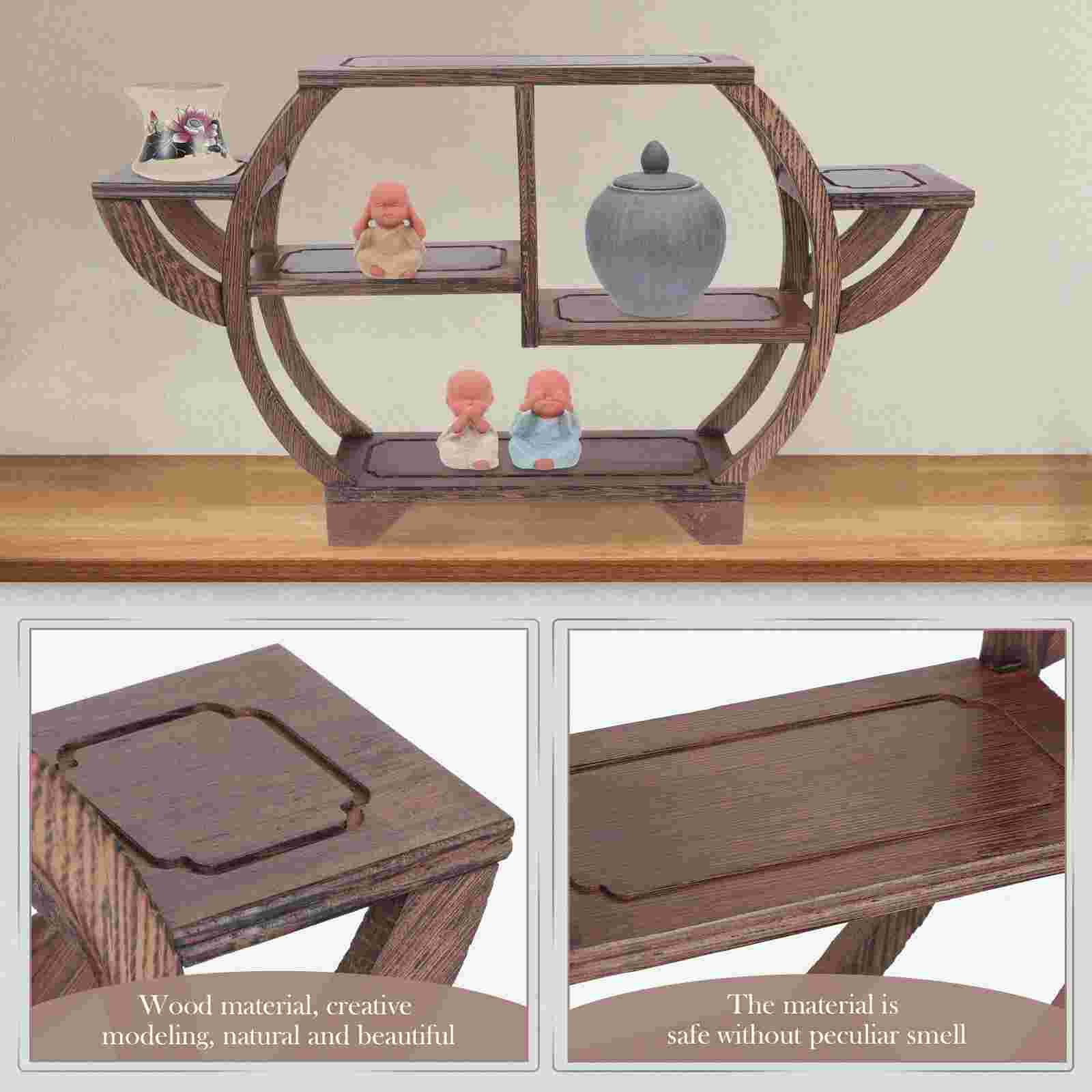 Artistic Wooden Display Rack Ornament Multi-layers Showing Stand Desktop Rack Ornament