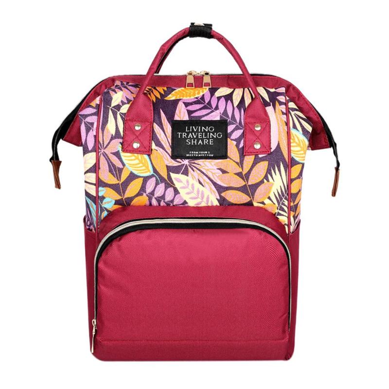 Large capacity Mummy Maternity Travel Backpacks Nylon Plant Print Stylish Baby Diaper Shoulder Bags Daily Casual Travel: Red