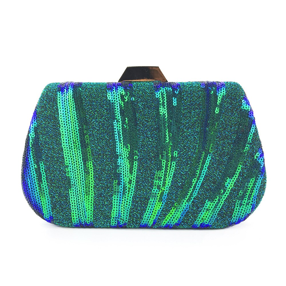 Gold-Toned & Blue Embellished Half Moon Clutch – Elegant Evening Bag with Shoulder Strap