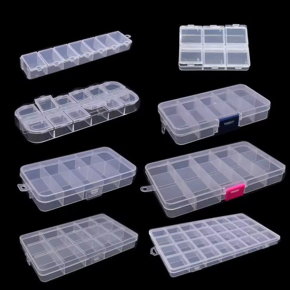 Caja de almacenamiento de plástico de 6-24 compartimentos, organizador, contenedor de joyería con divisores para cuentas, manualidades, suministros de joyería de costura