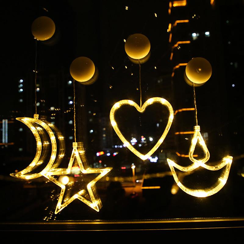 Christmas Decorations Storefront Window Lights Stars Moon Glass Window Christmas Tree Pendants Christmas Decoration