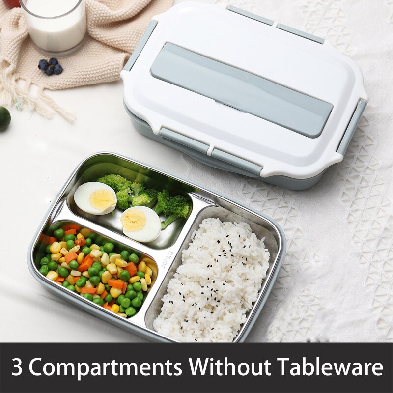 Stainless Steel Thermal Lunch Box Containers with Compartments Leakproof Bento Box Food Container Picnic Office School Lunchbox: blue no tableware-3