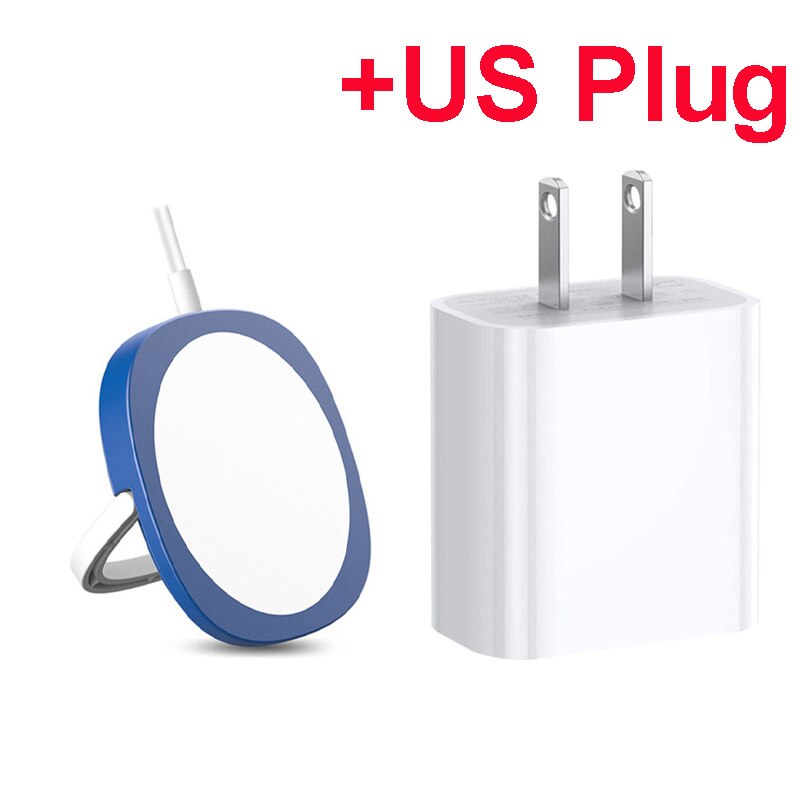 Caricabatterie Wireless magnetico 15W per iPhone 12 Pro Max Mini originale Magsafing ricarica rapida adattatore USB C PD Pad di ricarica assorbibile: Blue with US Plug