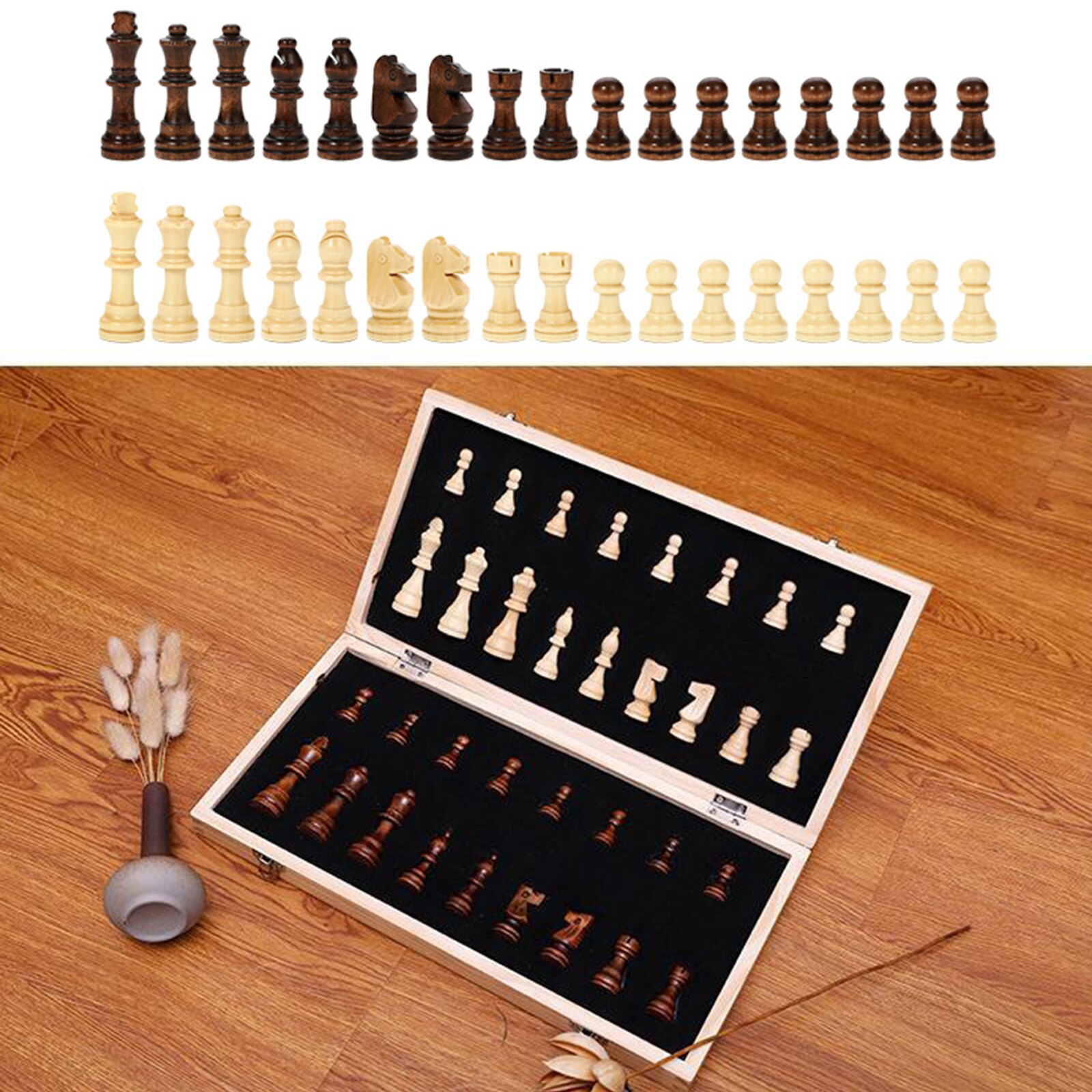 Foldable Magnetic Chess Board Set Extra 2 Queens 15x15 Inch Storage Box