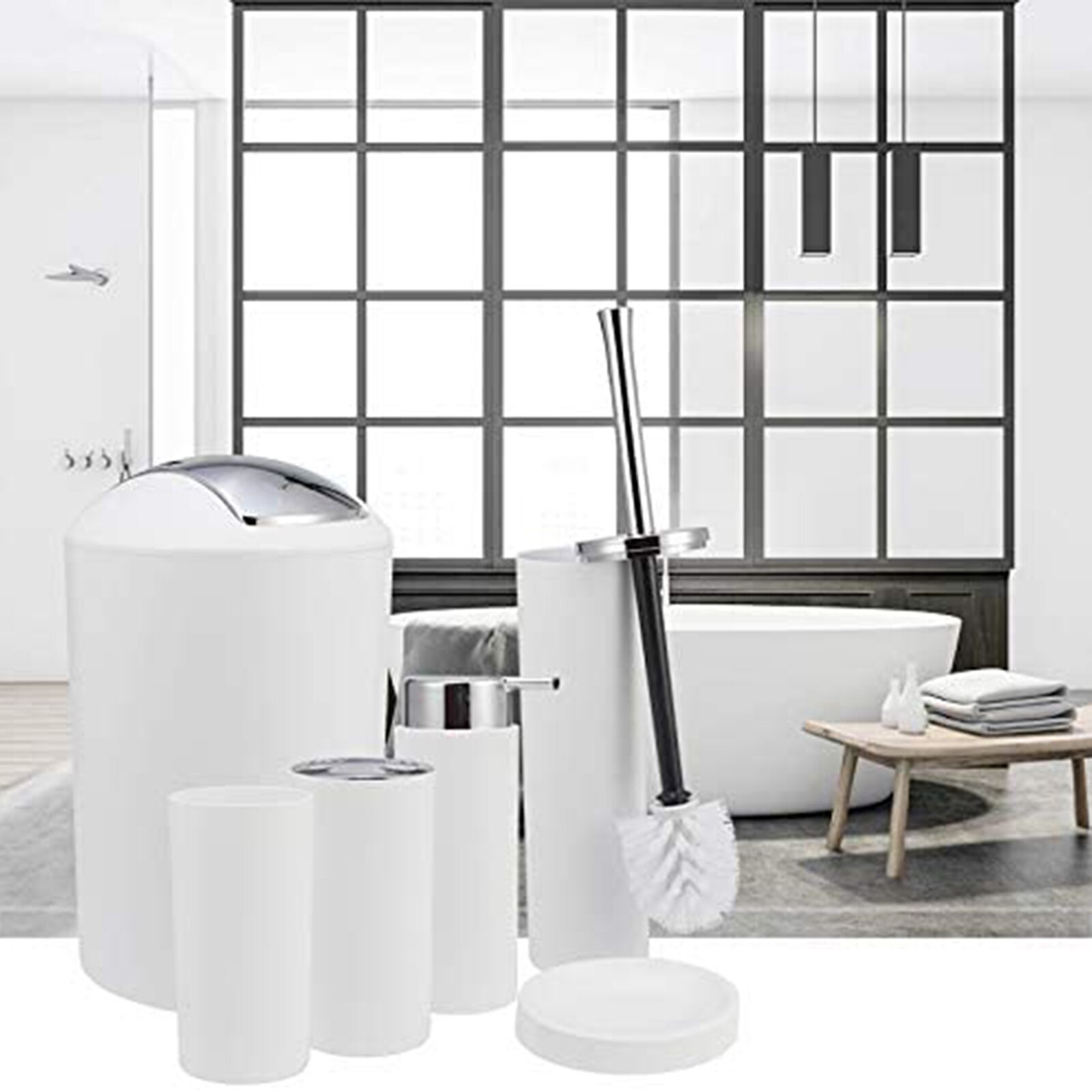 6 Stuks Badkamer Accessoires Set Bad Ensemble Tandenborstelhouder Zeepbakje: White