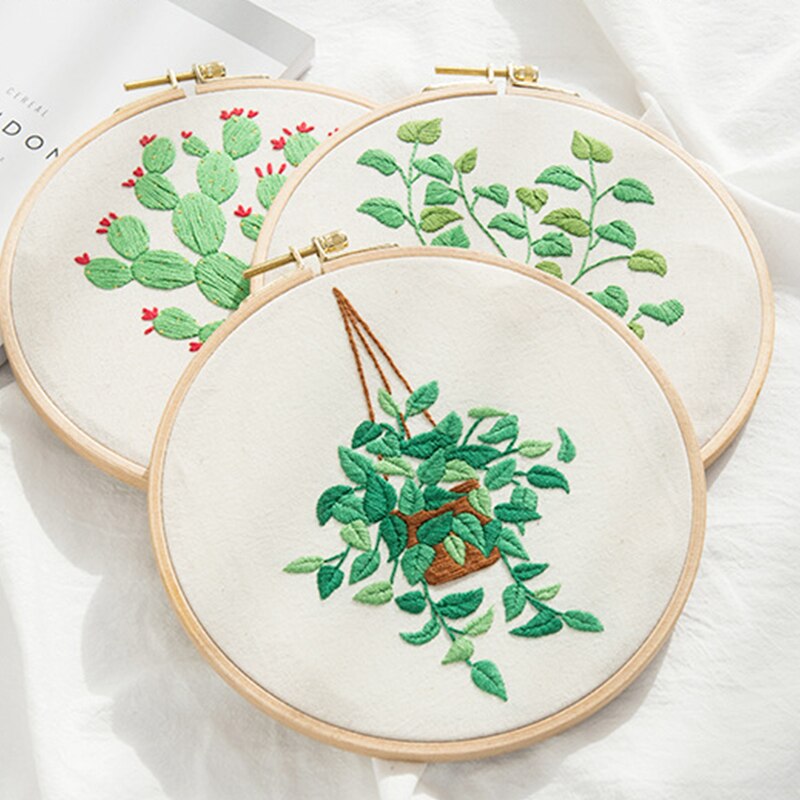 Kit de costura con patrones de plantas, Material de bordado artesanal, marco de bordado de aro, Kits de punto de cruz, pintura colgante hecha a mano, suministros de costura