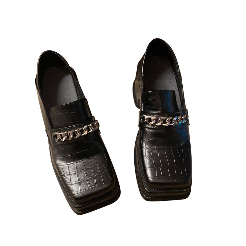 Femmes chaussures de créateur de bout carré talons Femme pompes décontracté chaussures grosses chaussures noir plate-forme chaussures Harajuku Femme