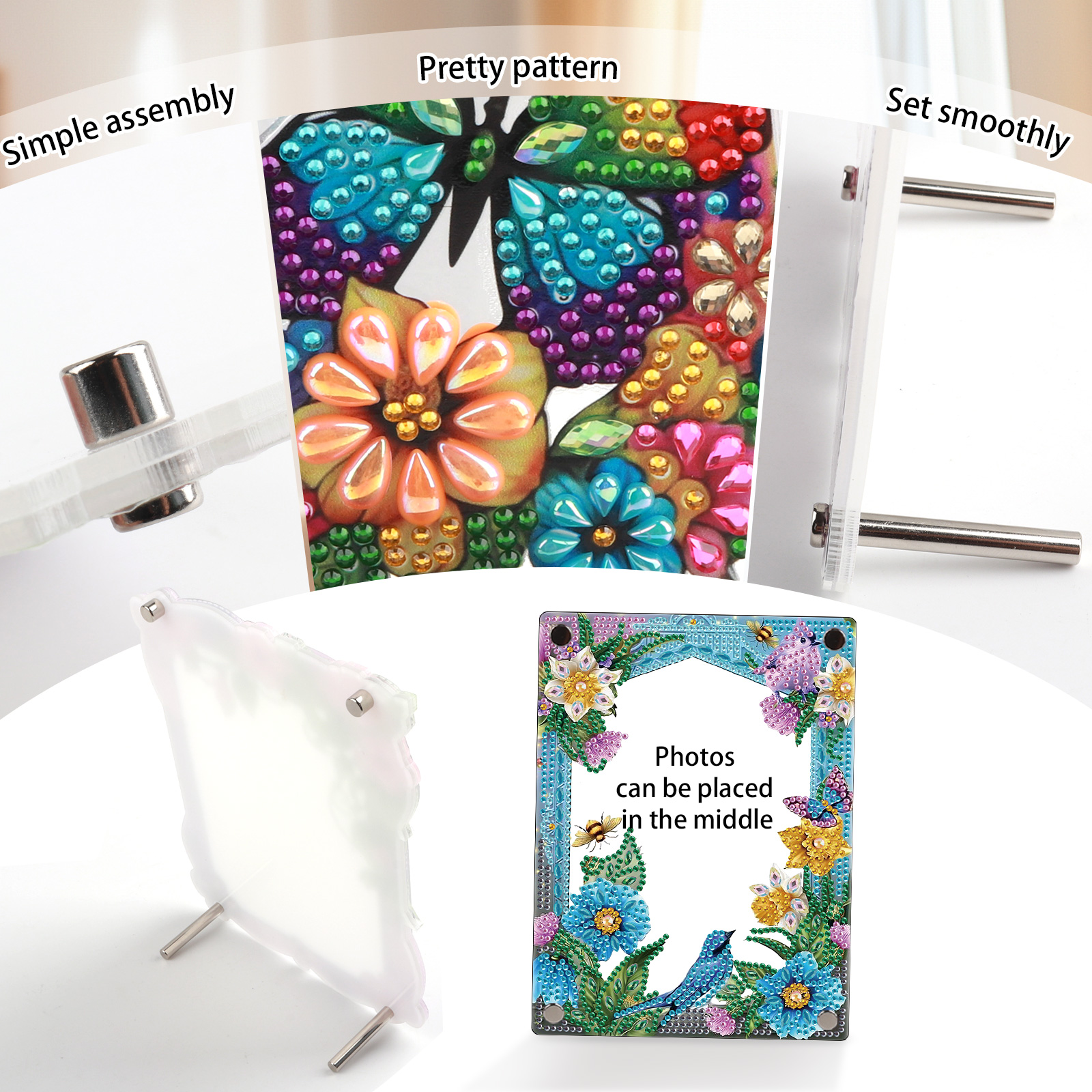 Diamond Art Schilderen Desktop Ornament Fotolijst Kit, bloemen Speciale vorm Kristal Acryl Fotolijst thuis Desktop Decor