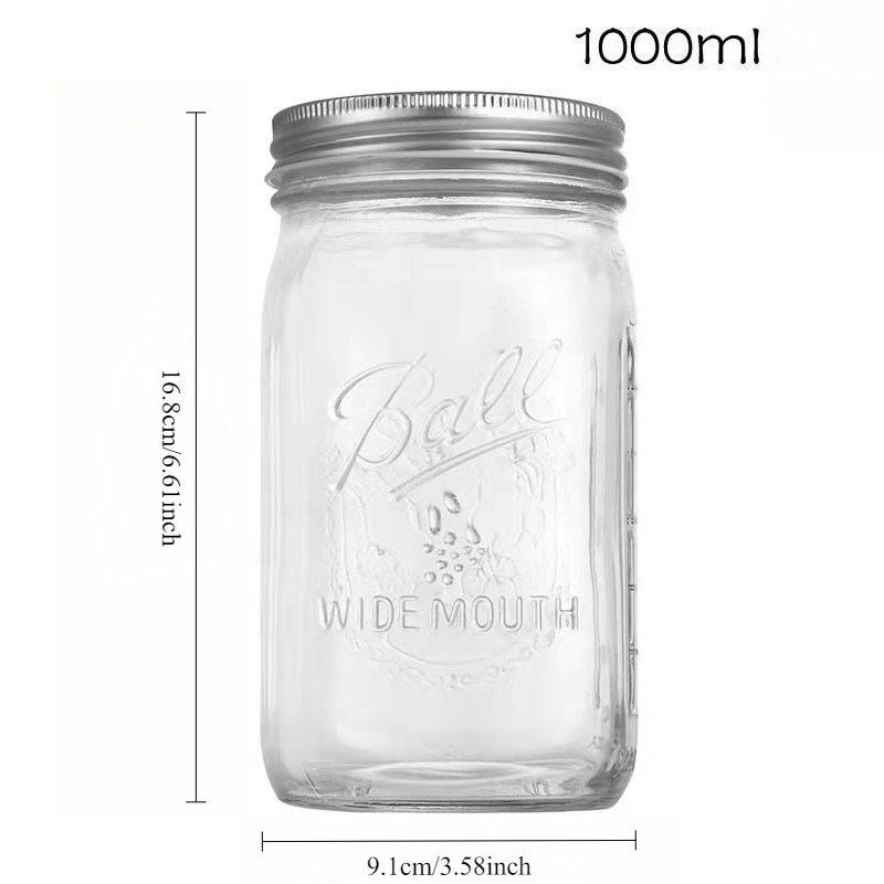Borcane mason cu capace, borcane de sticlă cu gură largă pentru conserve, ornamente, murături, depozitare, pregătirea meselor, salată, gem: Negru