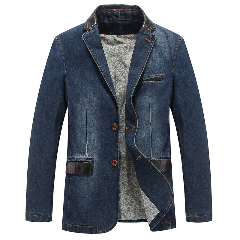 Casual Smart Suits Jacket Man Spring Autumn Denim Turn-Down Collar Bleached Vintage Pockets Washed Plus Size Coats Male