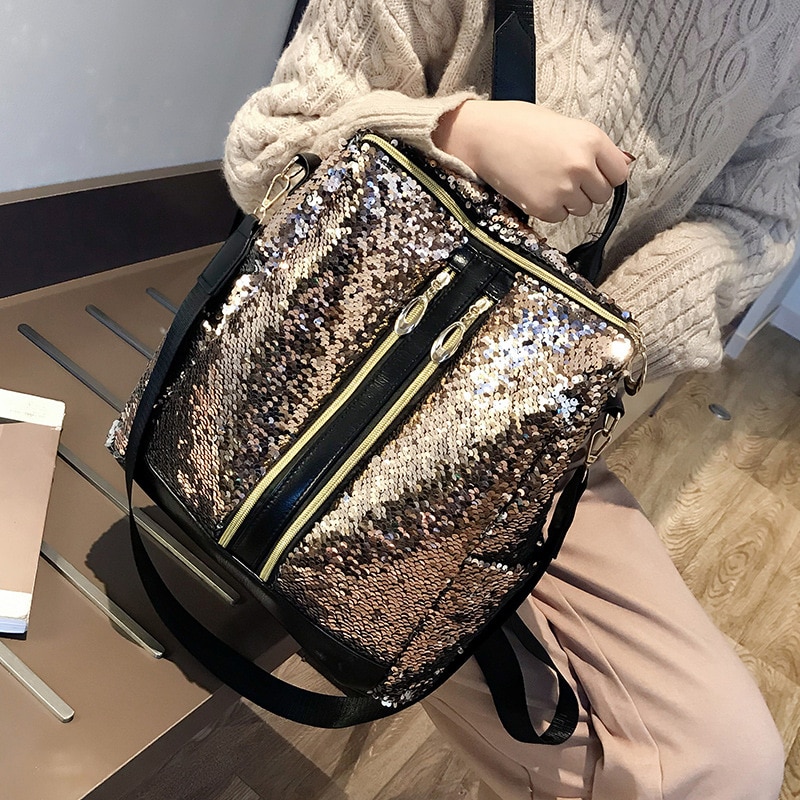 Frauen Rucksack Glitter Pailletten Schulter Rucksack Mädchen Bling Reise Schule Tasche Rucksack Weiblichen PU Daypack Mochila Feminina Mujer