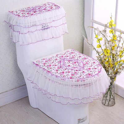 3PCS/SET Lace Fabric Bathroom Toilet Seat Cover With Zipper Thick Seat Cushion Ferrule Washable Comfortable Closes tool Protecto: 2