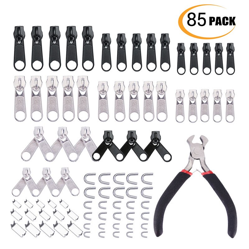 85Pcs Rits Reparatie Kit Zinklegering Rits Slider Met Installeren Tang Rits Reparatie Metal Vervanging Voor Jas Kleding Zak tent