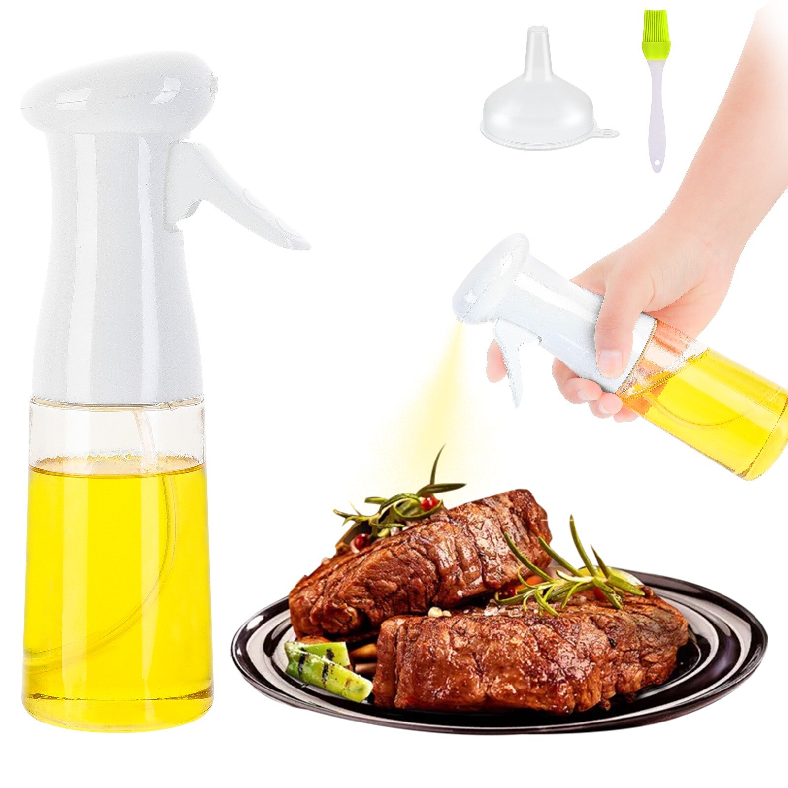 210ml Oil Spray Bottle Kitchen Cooking Baking Vinegar Mist Sprayer Barbecue Spray Bottle Cooking BBQ Tool Baking Accessories: F White L