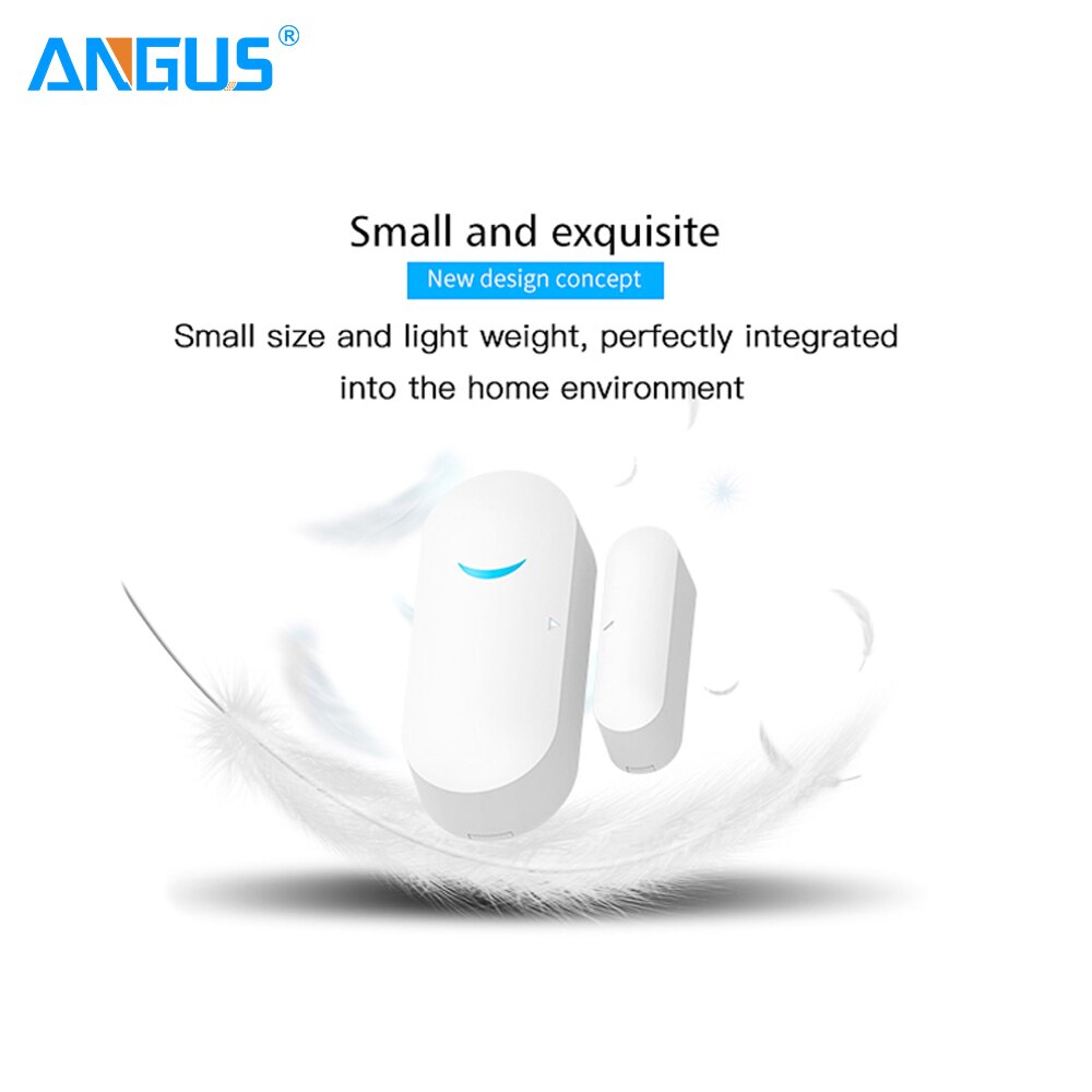 Angus wireless 433 mhz slimme raam-/deursensordetector voor inbraakalarmsysteem voor thuis, 2 jaar standby voor beveiliging van grote huizen