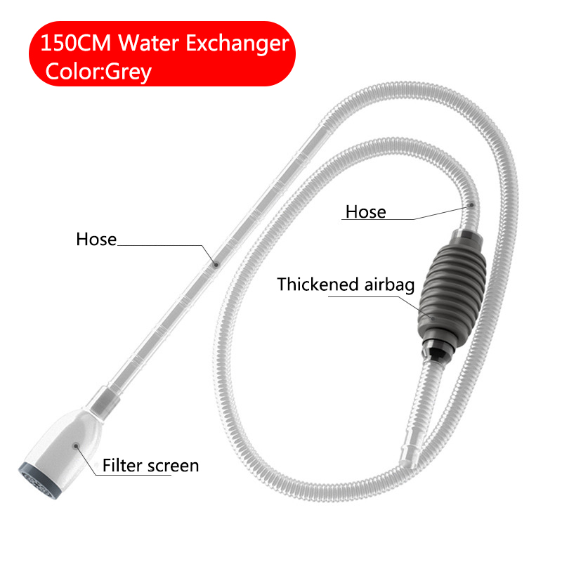Aquarium Aquarium Aquarium Waterwisselaar Luchtpomp Reinigingsgereedschap Aquarium Grind Reiniger Vacuüm Sifon Pomp Met Filter Mondstuk Nieuw: WHITE