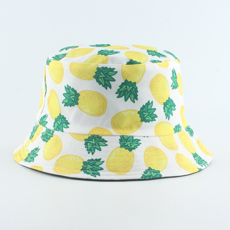 Panama Bucket Hat Men Women Summer Bucket Cap Banana Print Bob Hat Hip Hop Gorros Fishing Fisherman Hat: yellow pineapple