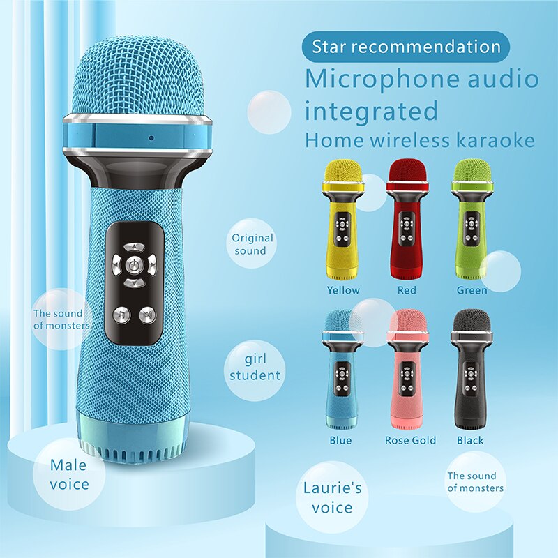 KINGLUCKY-Micrófono de Karaoke LY198, accesorio de mano, Bluetooth, inalámbrico, para niños, de navidad