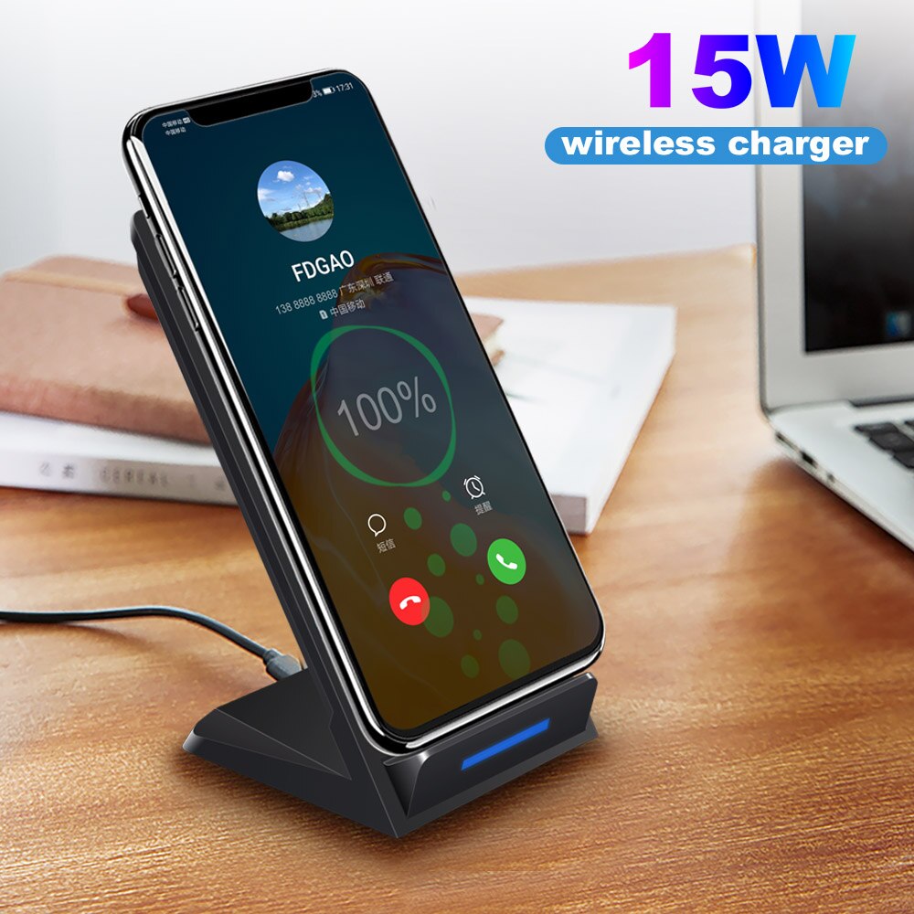 Fdgao 15W Qi Draadloze Oplader Desk Stand Houder Snelle Oplader Dock Voor Iphone 11 Xs Max Xr X 8 voor Samsung S20 S10 S9 Note 20 10