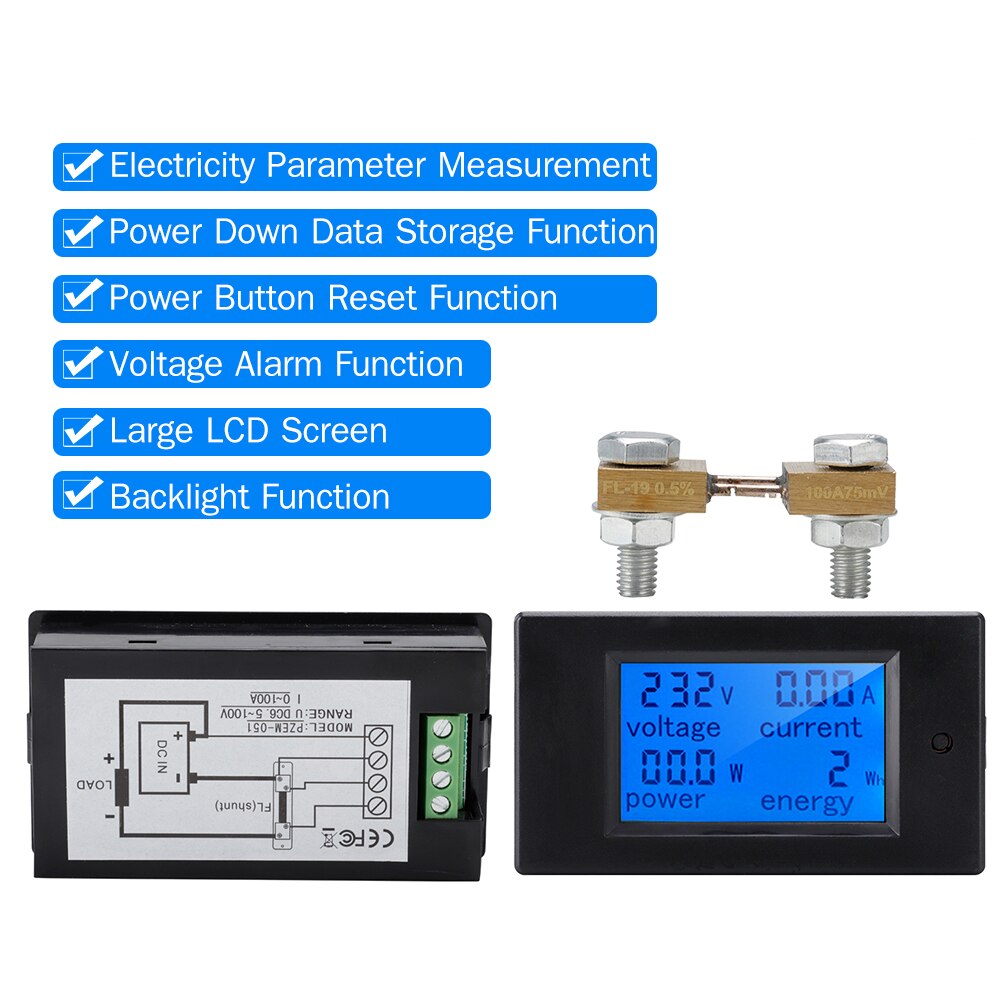 Digital multifunktionell likspänningsmätare galvanometer elmätare effektdetektor coulometer digital displaymätare