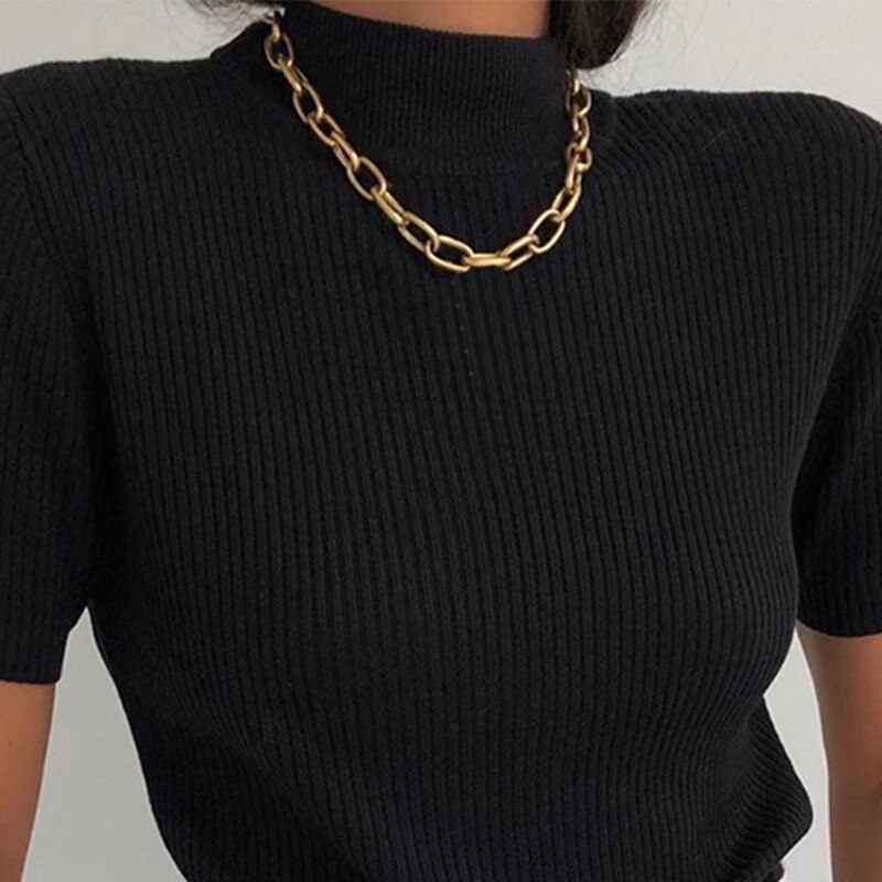 Cuban Gold Thick Chain Choker Necklace For Women Men Trendy Hip Hop Big Chunky Short Chain Choker Necklaces Jewelry: CS5110001