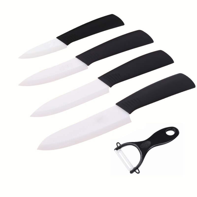 Kjøkkenkniver keramisk kniv sett 3 4 5 6 tommer + skreller zirconia kutter skjære frukt kjøtt keramisk kokkekniv kokeverktøy: 3 4 5 6 hvite