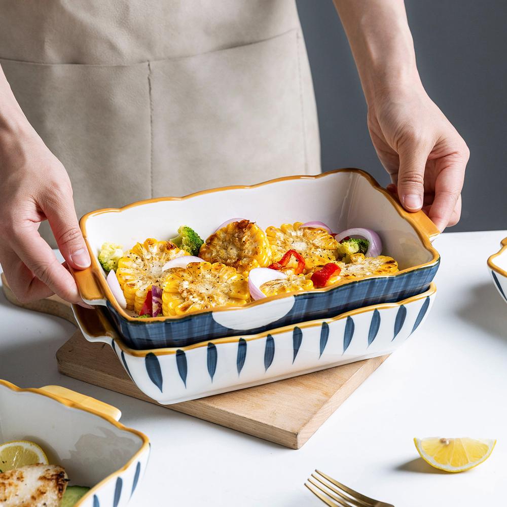 MDZF SWEETHOME 9/11inch Japanese Ceramic Baking Pan Rectangular Bakeware Dish Oven Baking Tray Kitchen Home Lasagna Pan