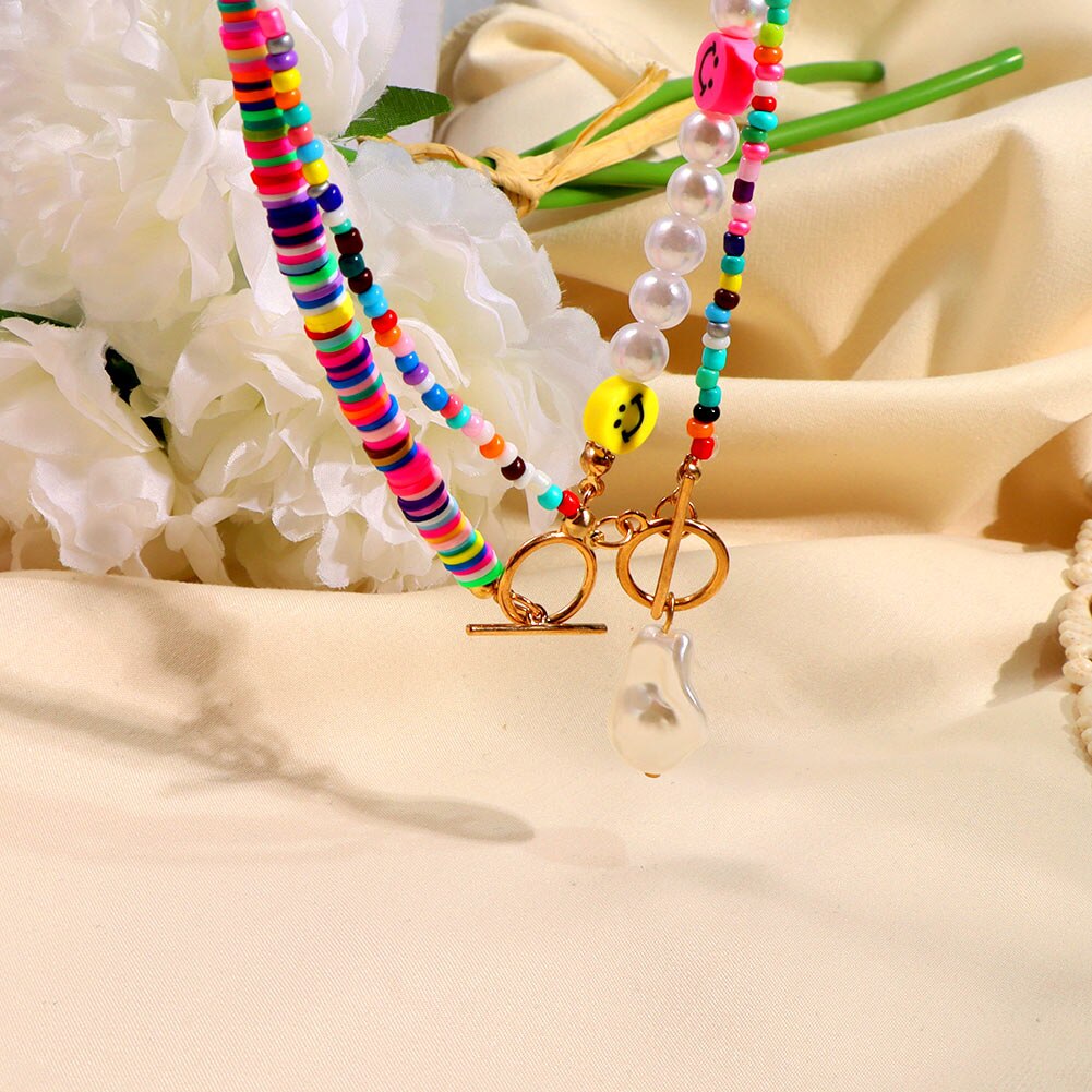 Boho arco-íris irregular grande pérola semente frisado colar para as mulheres simples cordão grânulo gargantilha barroco feito à mão colar y2k jóias
