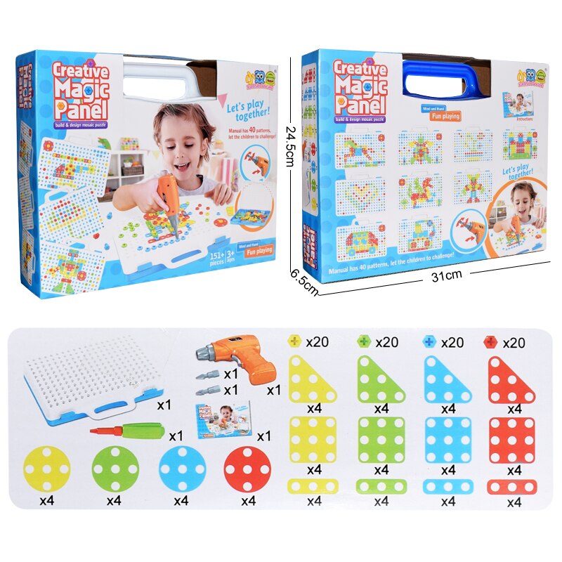 Kids Elektrische Boor Moer Gemonteerd Match Tool Diy Model Kit Building Educatief Blokken Sets Speelgoed Voor Jongens Kinderen: drill box 1