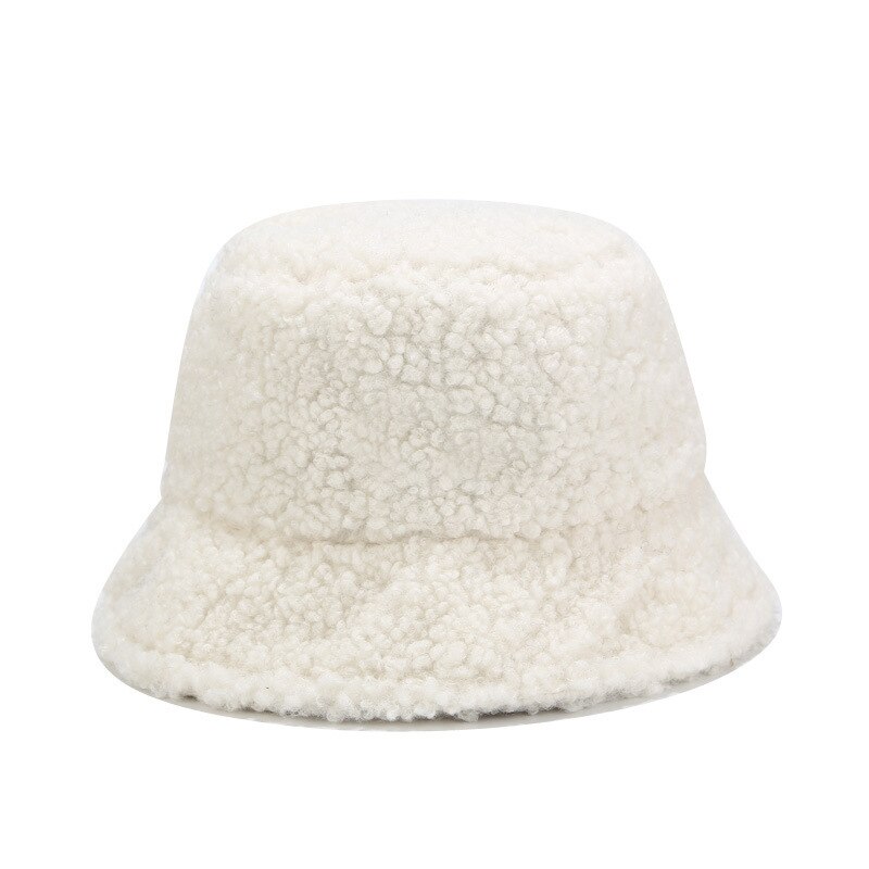 solide fourrure artificielle femme casquette fausse fourrure hiver seau chapeau pour les femmes en plein air crème solaire chapeau de soleil Panama dame casquette: White