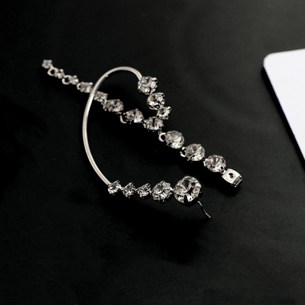 FLASHBUY Single Korean Rhinestone Earrings Shiny Drill Arc Ear Hanging Clip Earrings for Women Minimalist Ear Cuff