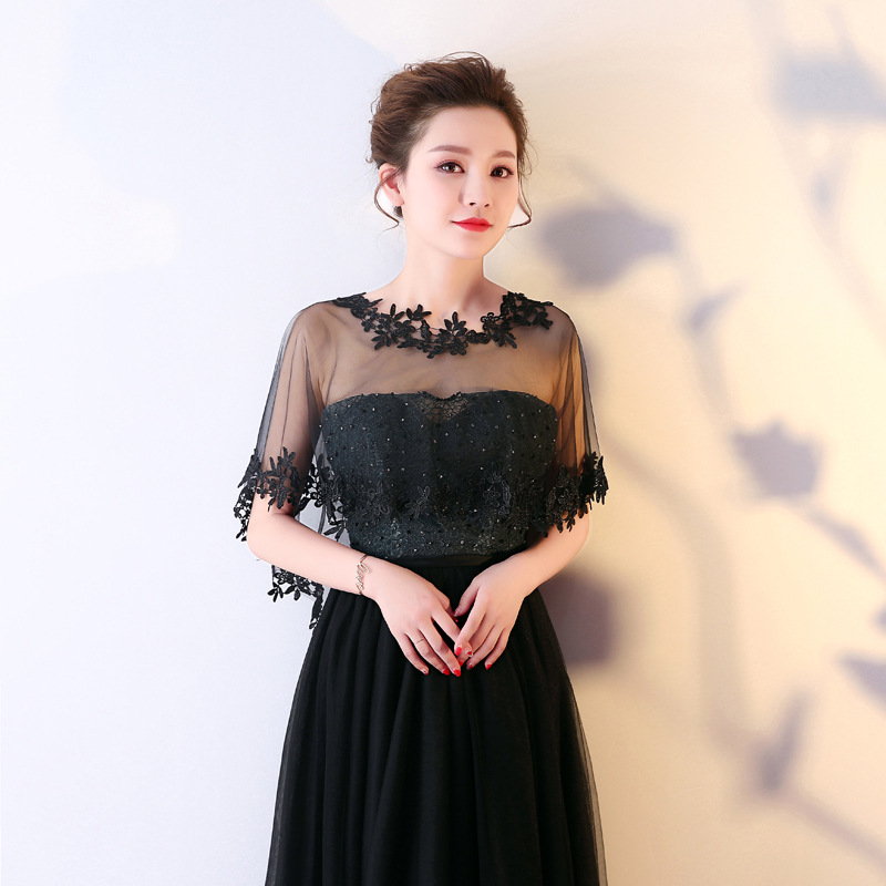 Noite shtapetes para mulher rendas bolero mariage curto xales elegante capa de novia vestidos de noiva cabo bolero acessórios de casamento: Black