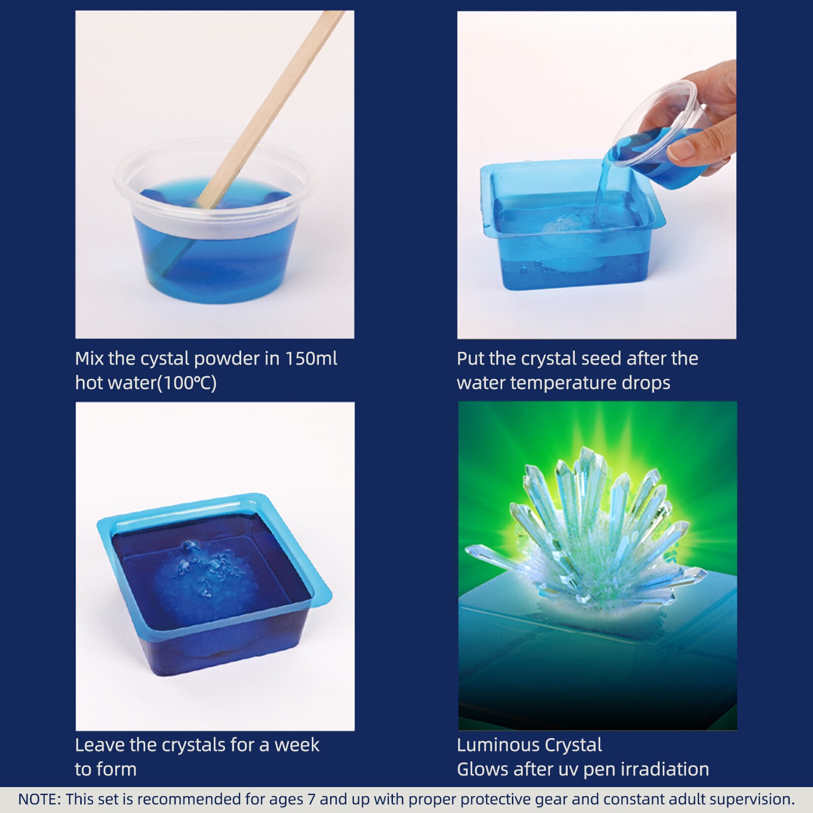 Crystal Growing Kit STEAM Chemical Science Experiment 2pcs Luminous Crystal Educational Craft DIY Projects Kits Lab Experiment