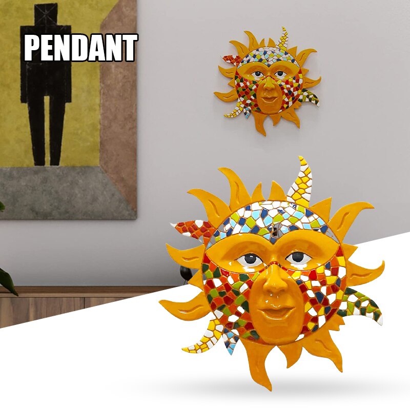 Metal Sun Wall Art Decoration Mosaic Sun Hanging Ornament for Home Living Room Garden Decoration C1