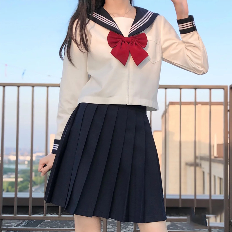 Uniforme scolaire japonais Jk, uniformes de classe de filles blanches de marin de la marine, vêtements d&#39;étudiants Anime Cosplay, costumes de marin, ensemble de jupe plissée