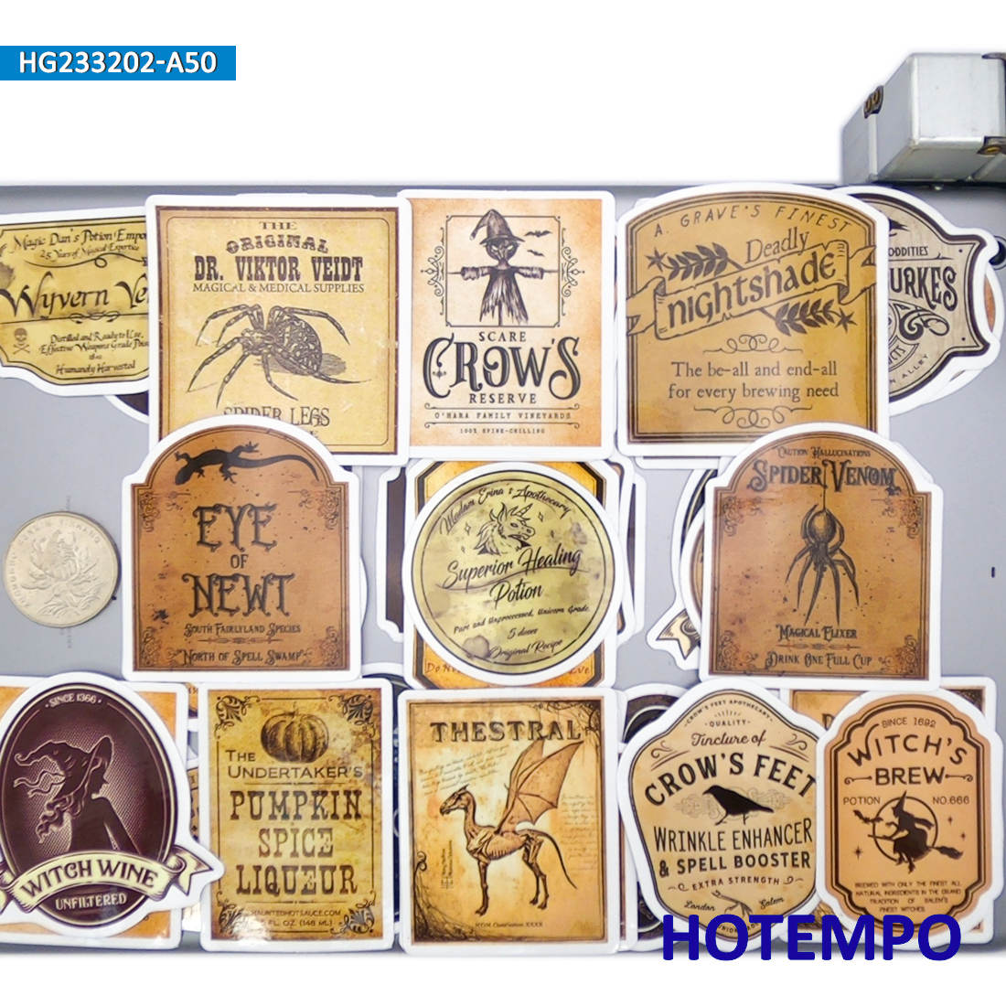 20/30/50 Stück, retro-Alchemie, Lustiges Halloween, Zaubertrank Etiketten Aufkleber, für Flasche, Sammelalbum, Gepäck, Telefon, Laptop, Auto, Motorrad, Fahrrad, Tasse, Tagebuch, Aufkleber Spielzeug: Armee Grün
