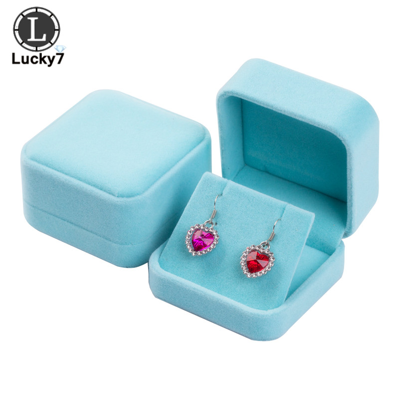 Jewelry Box for Earrings Display Jewellery Storage Boxes Black Velvet Carrying Case Organizer: Light Blue