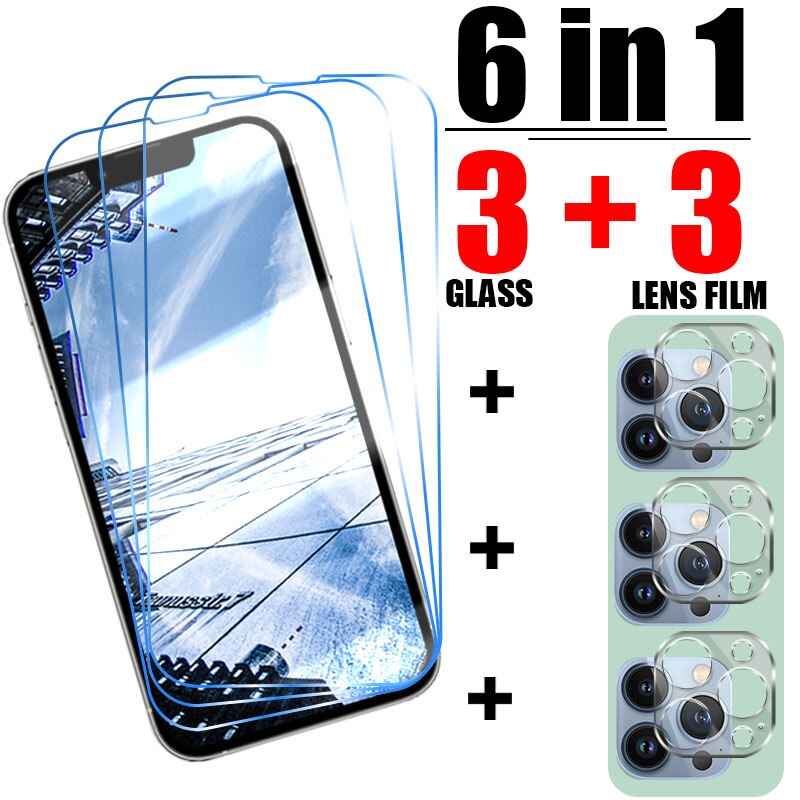 Tempered Glass For iPhone 13 12 11 3 Glass 3 Lens Film For iPhone X XS XR XS Max Protective Glass For iPhone 13 12 11 Pro