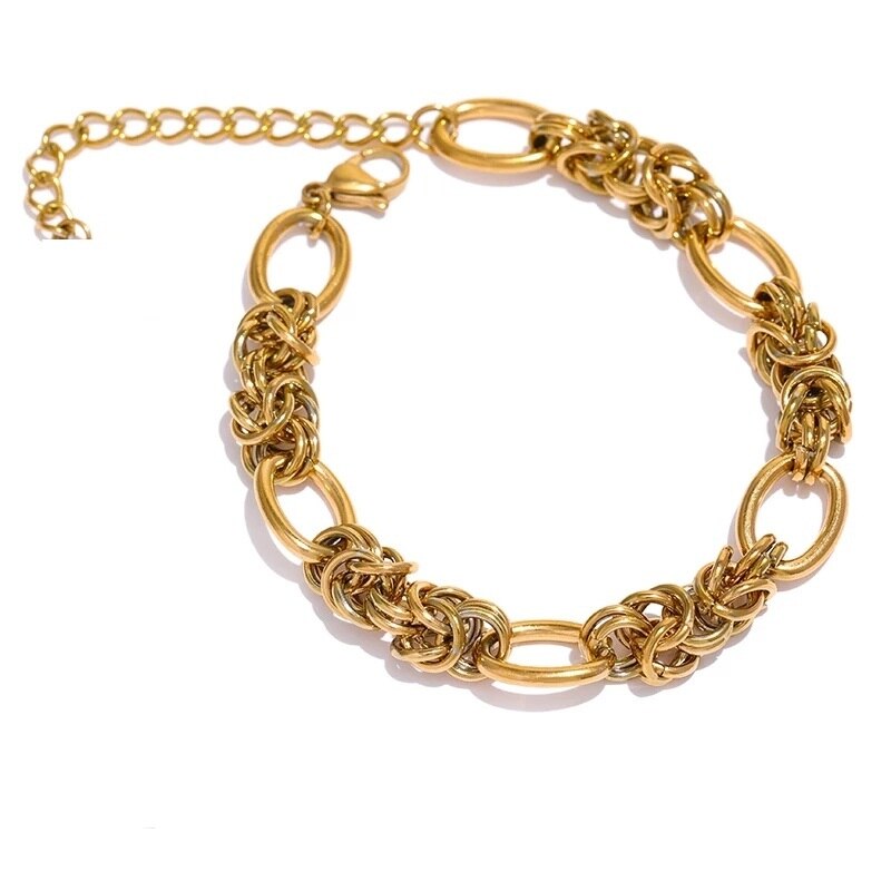 Pulsera Bizantina de acero inoxidable 100% para mujer, brazalete de quilla chapado en oro, joyería de etiqueta Simple y estética, Idea de perfecta, dorado: Gold