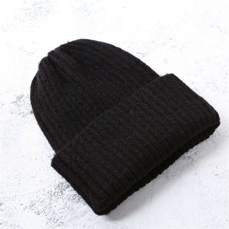 Huer kvinder solid strikket afslappet varm skullies koreansk stil studenterhuer smarte dame dejlige kasketter efterår vinter: Sort
