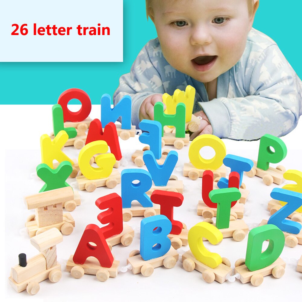 Trein A-Z 26pcs Railway Model Kids Vroege Educatief Speelgoed voor Kids Baby Houten Trein Speelgoed Kinderen Brief Houten Speelgoed