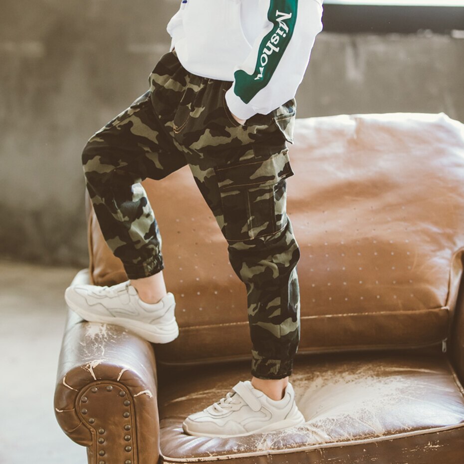 Byxor för pojke casual kamouflagebyxor pojke elastisk midja barnbyxor höst barns vinterkläder för pojkar streetwear