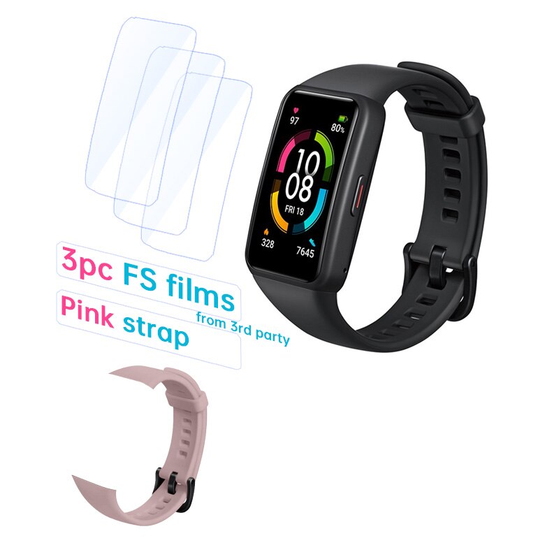 Honor-reloj inteligente Band 6 Original, pulsera con pantalla táctil AMOLED, Monitor de ritmo cardíaco y sueño, oxígeno en sangre, SpO2, resistente al agua: Std Black F Pink S