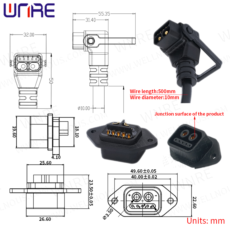 E-BIKE Battery Connector IP67 Scooter Socket Electric Bike Charging Plug Batteries Charging Waterproof Plug With Cable Wire
