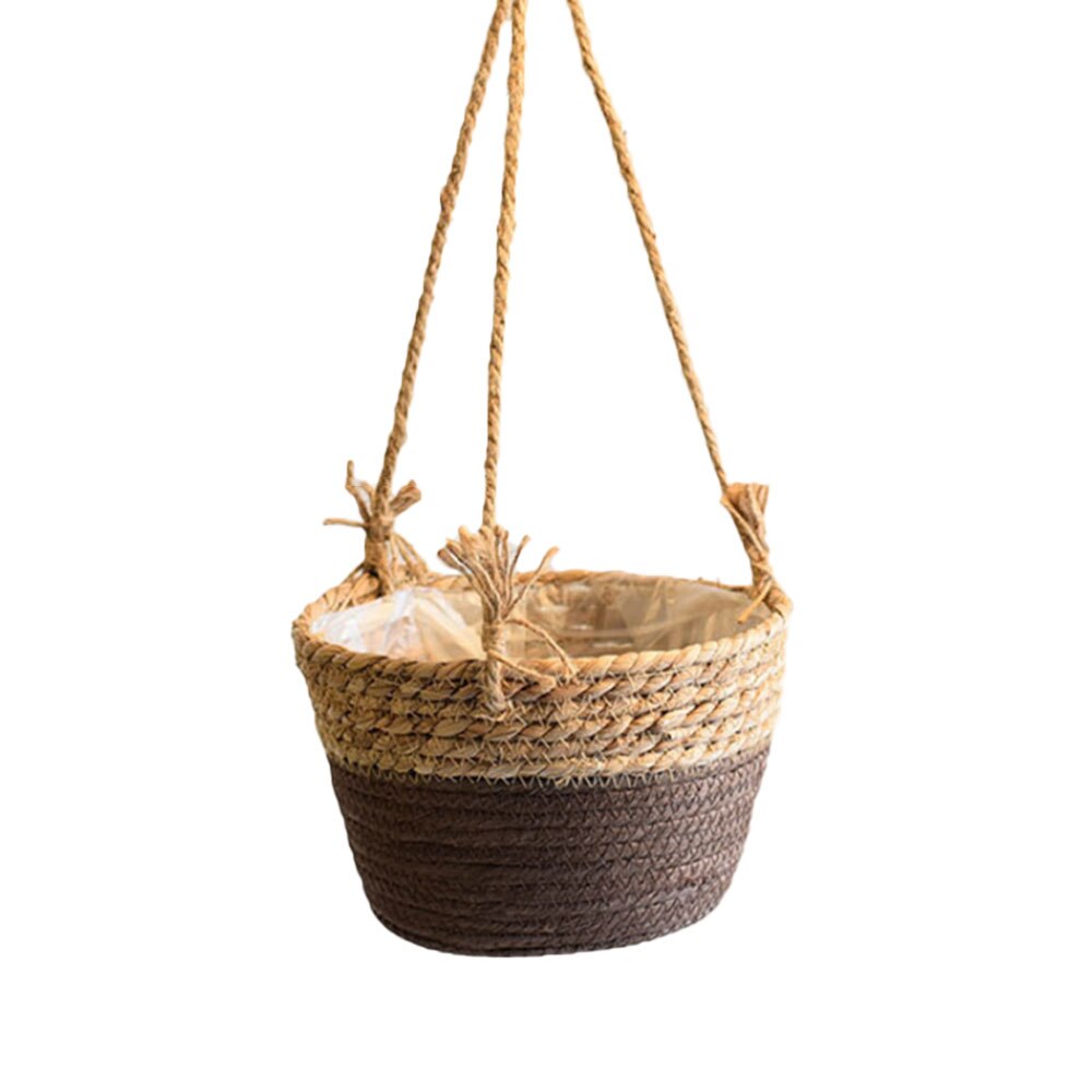 Jute rep hängande kruka vävd växtförvaringskorg inomhus utomhus blomkruka makrame växthängare modern heminredning: B