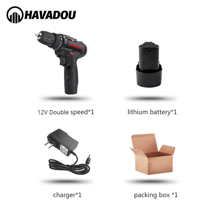 HAVADOU Drehmoment Cordless Auswirkungen Bohrmaschine Schraubendreher 12V 2 Geschwindigkeit Mini Power Fahrer