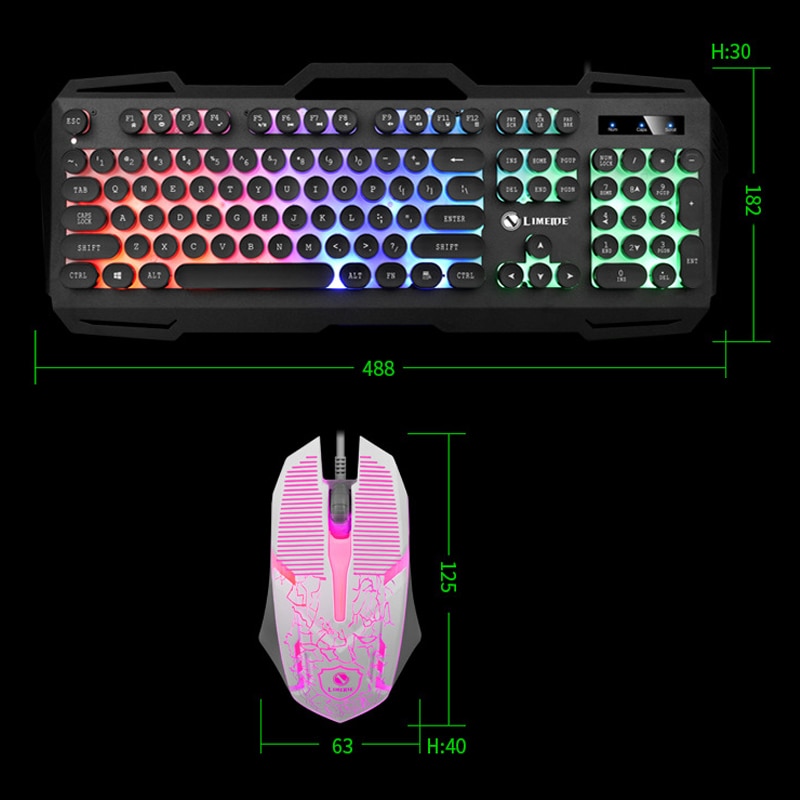 Mechanical Feel Wired Keyboard Mouse Sets Round Key Cap Retro Gaming Key board Multimedia Button PC Metal panel Keyboards LED