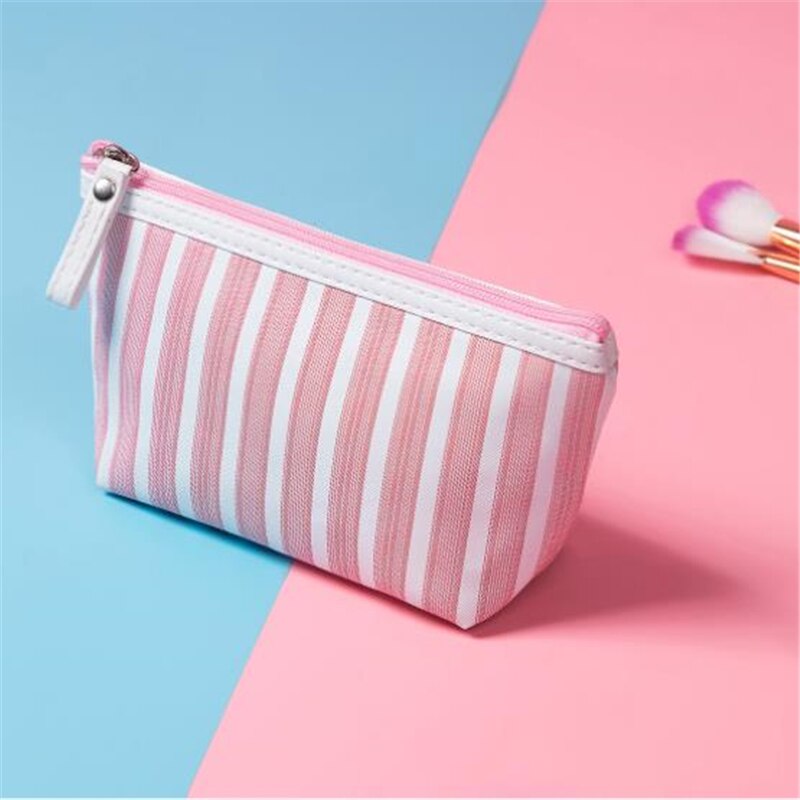 Stripe Canvas Pencil Bag Stationery Storage Bag Office School Supplies Zipper Pen Pouch Pencil Case for Students: Pink