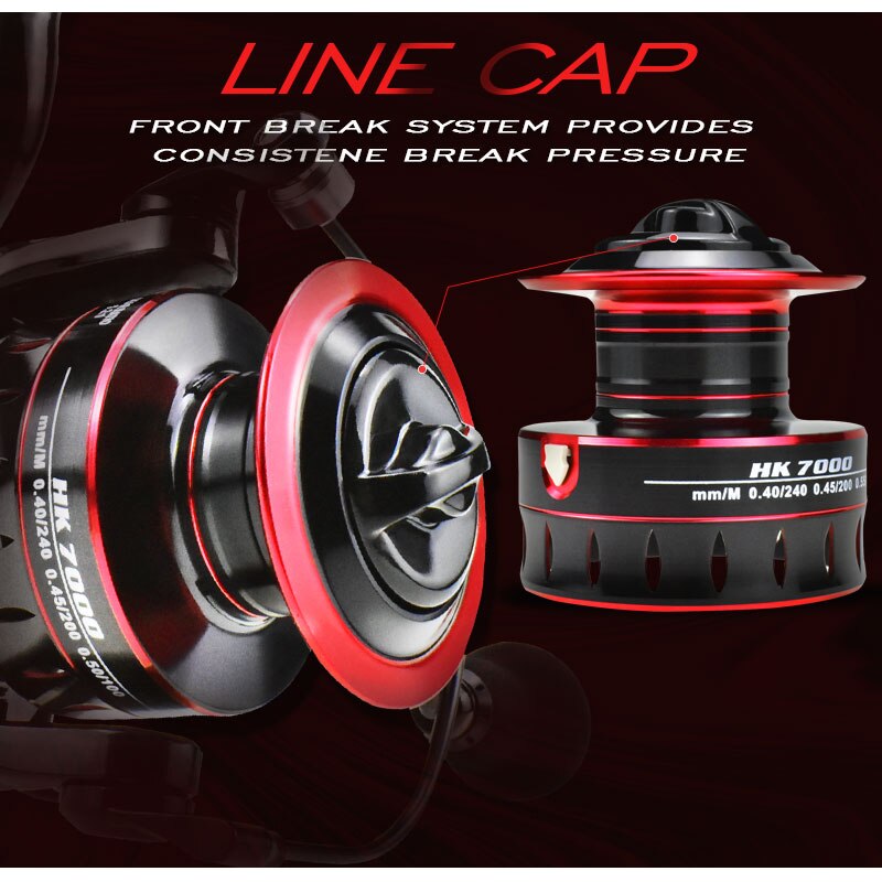 Fishing Reel HK 1000-7000 All Metal Spool Spinning Reel 10KG Max Drag 12BB Stainless Steel Handle Carp Fishing Reels